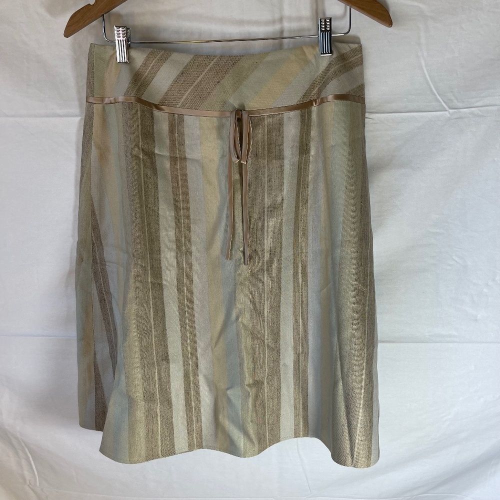 Lafayette 148 Heather‎ Neutrals Brown Linen/Silk Striped A-Line Skirt Sz 10